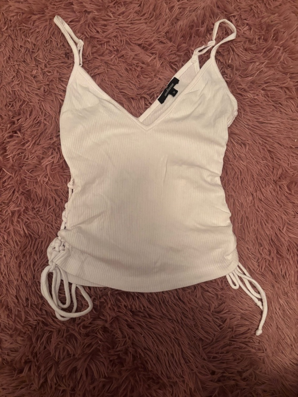 Ambiance White Ribbed V-Neck Camisole with Side Drawstrings